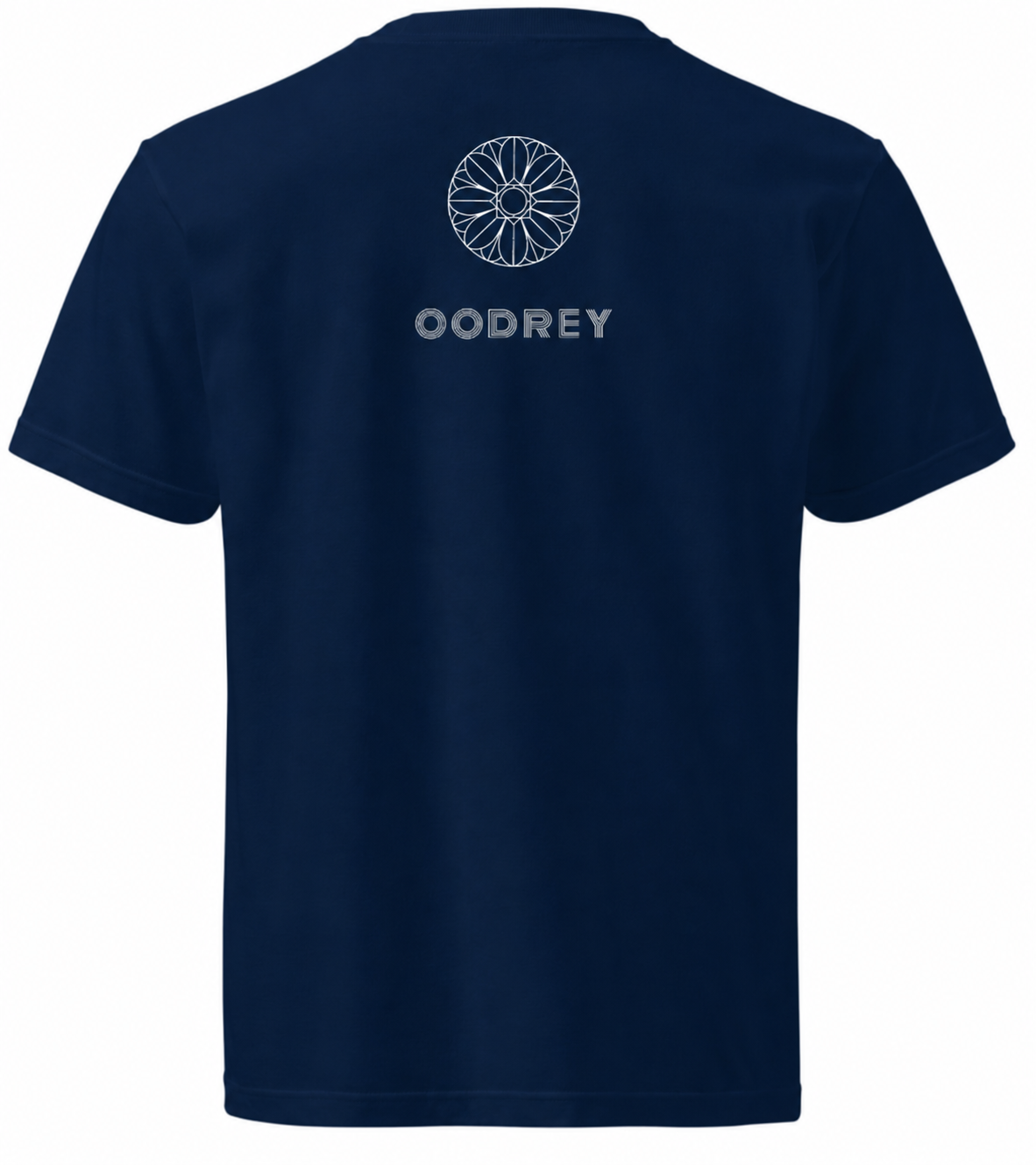 OODREY 光 #3 / Light #3 calligraphy art T-shirt, navy — product and styling image 8