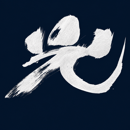 OODREY 光 #2 / Light #2 calligraphy art T-shirt, navy — product and styling image 5