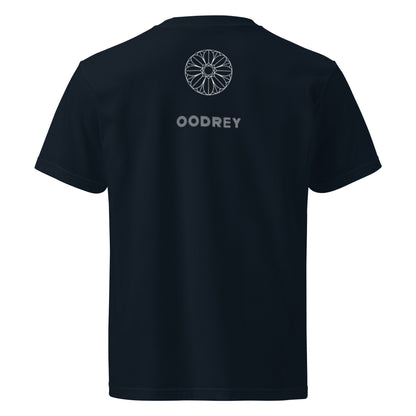 OODREY 光 #2 / Light #2 calligraphy art T-shirt, navy — back view